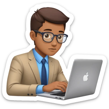 american bussiness man technologist working on a laptop watching graphics sticker