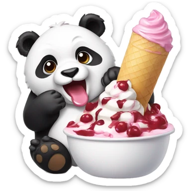 Panda eating ice cream sundae sticker