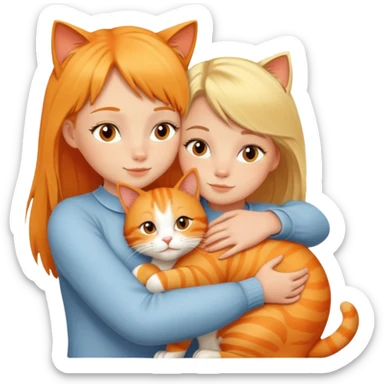 orange cat and blonde girl hugs sticker