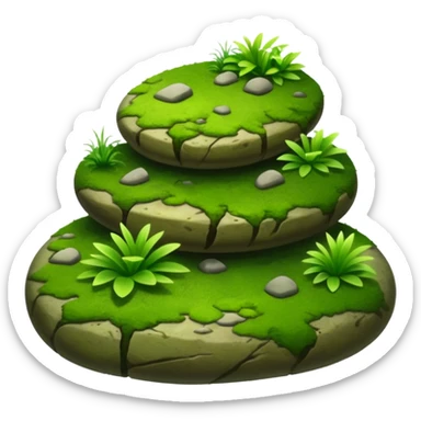 A patch of bright moss covering smooth forest stones with wild plants sticker