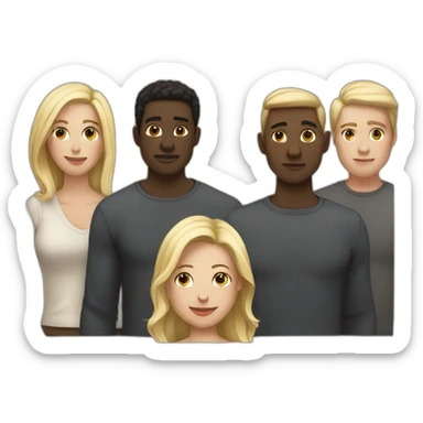 six dark-skinned men stand in a row behind a pale blonde woman sticker