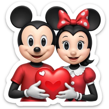 Mickey Mouse and Minnie Mouse with a heart  sticker