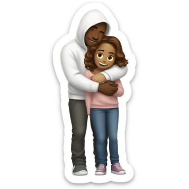 An emoji of a man wearing a white hoodie, standing next to his sister. He is hugging her warmly, showing a close sibling bond sticker