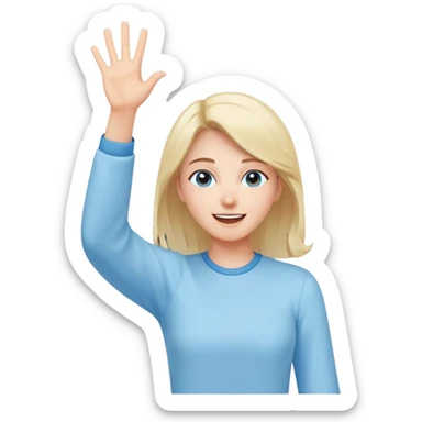 girl wearing pastel blue clothes with arms raised in excitement making a hurray celebration gesture sticker