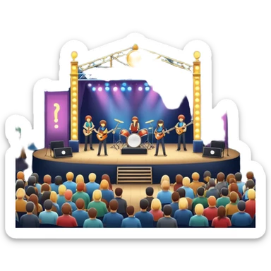 festival concert stage with lights and a band night sticker