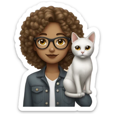 a light-skinned teenager with curly hair on top with white glasses and a black cat sticker