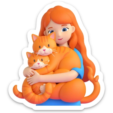 girl with long hair hugging an orange cat sticker