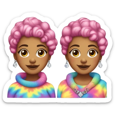Plus size black woman with pink curly pixie cut hair and a rainbow tie dye sweater , and diamond stud earrings  sticker