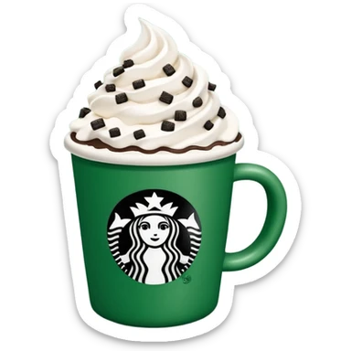  Starbucks hot cocoa with whipped cream and Oreo cookie crumbles in a green Starbucks cup  sticker