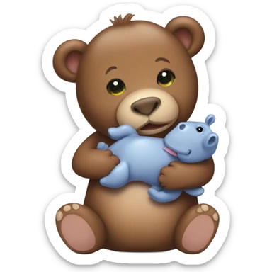 brown teddy bear holding baby hippo sticker