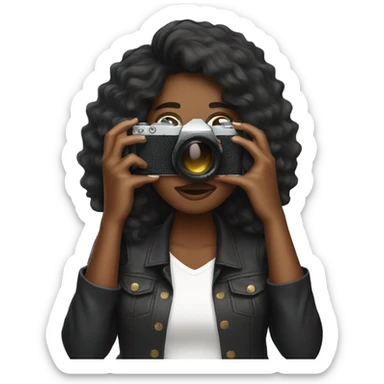 Pretty black woman long hair photographer camera covering face sticker