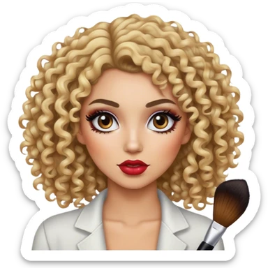 criar uma cacheada com luzes loira com profissão de maquiadora bem maquiada sticker