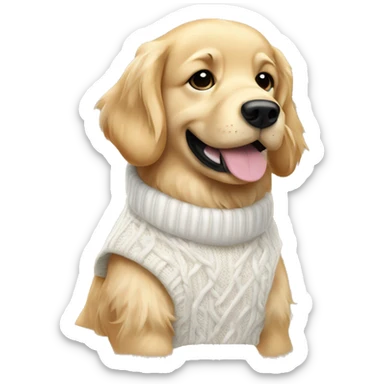 golden retriever dog wearing a white cable knit sweater vest sticker