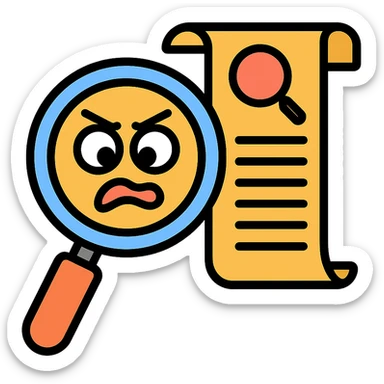 humorous icon of a magnifying glass looking at a long, embarrassing search history list sticker