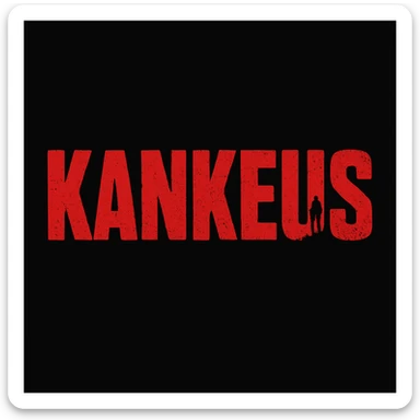 Change the KankeuS logo text color to red instead of white, keeping the DayZ-inspired distressed, survival-themed style, bold, on black background. Maintain the survival and distressed look with bold text in red on black. sticker