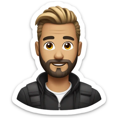 Designer with man bun and black short beard and skunk stripe in hair sticker