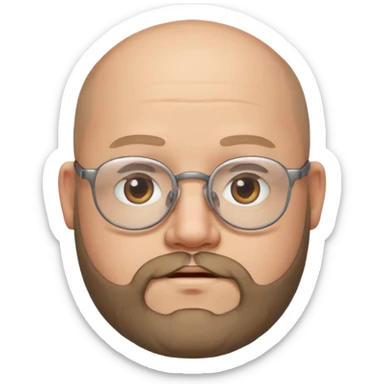 semi-bald from the middle, chubby face, with glasses and beard sticker