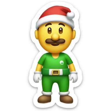 Luigi with bathing suit on with Christmas hat sticker