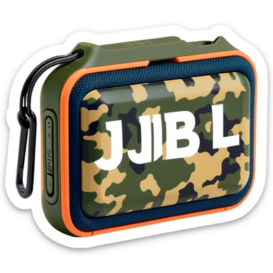 JBL Go Clip 4 portable speaker with camouflage colors and carabiner clip sticker