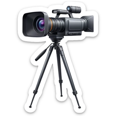 Create an emoji for video recording. Show a  single lens professional video camera on tripod, symbolizing the act of filming. Use modern, professional colors. Do not include any emojis or smiley faces. Make the background transparent. sticker
