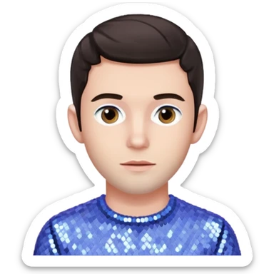 Jonathan Bailey with dark brown hair, pale periwinkle sequin outfit sticker