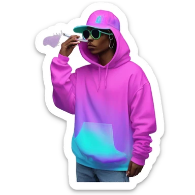 Multicoloured neon Vaporwave person smoking wearing hoodie dancing hip hop bucket hat tropical Skater fashion aesthetic baggy clothes graphic t shirt 420 sticker
