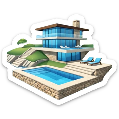 modern house on the hill, with a pool ON THE HILL sticker