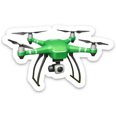 Agriculture drone sticker, spraying crops from above, green and yellow color, simple flat vector illustration, white outline, transparent background sticker