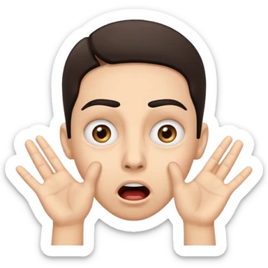 a shocked face, with their mouth and eyes are wide open, eyebrows  raised, and palms against his cheeks. sticker