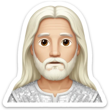 Jesus, Son of God from Gods and Goddesses with long white hair and beard, white sequin outfit sticker