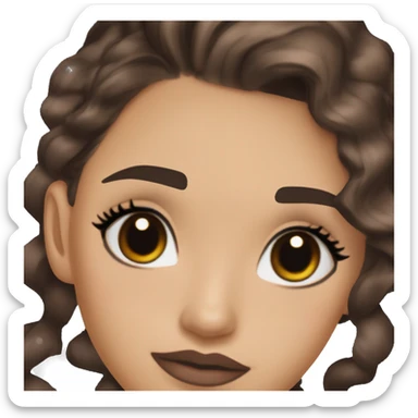 Maddy Perez euphoria show teenager: warm brown eyes, bold black sharp eyeliner, dark arched brows, full nude-berry lips, light skin, high cheekbones, sleek dark brown long hair in waves/ponytail, sparkly rhinestones on her eyelids 

 sticker