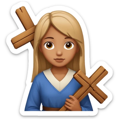 a girl carrying a wooden cross sticker