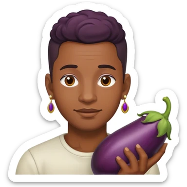 Black Gay Guy with one earring holding an eggplant  sticker