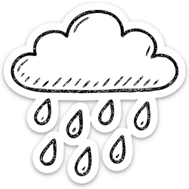 hand-drawn outlined rain icon, sketchy look sticker