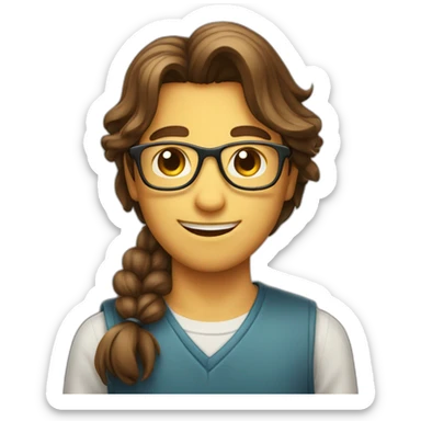 Boy with Long brown haired tied in a tail thumb up wearing glasses sticker