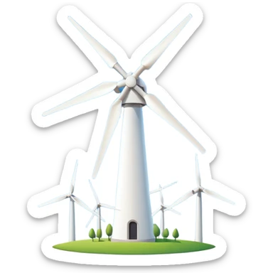 A simple emoji icon of a modern wind turbine, tall white tower with three long blades, minimalistic flat design, clean vector style, centered, white background, smartphone emoji style. sticker
