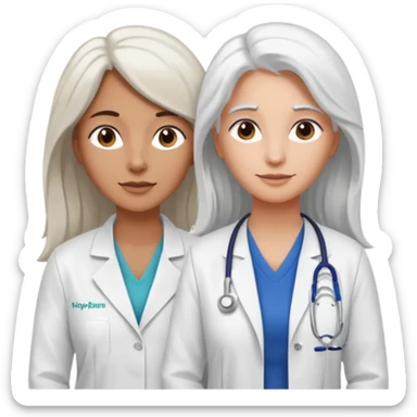 physiotherpay session for a long brown hair woman. but physio is a white hair woman. and they dont like like in the hospital  sticker