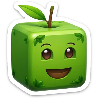 3D Apple style emoticons for Minecraft grass blocks, cube shaped with grass on top sticker