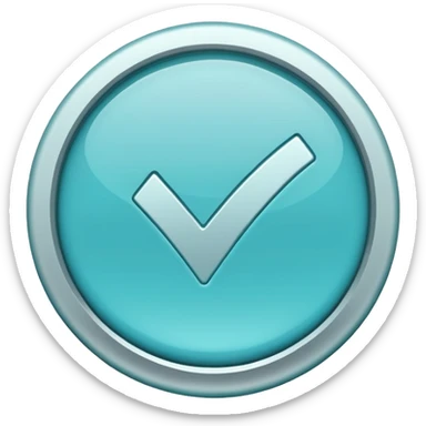 un icono de marca de verificación  un "check"  dentro de un círculo de color cian o turquesa, con un borde gris claro. sticker