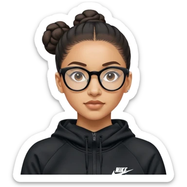 lightskin woman with slick back bun. wearing nike black hoodie. with glasses on sticker