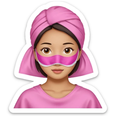 Asian girl with pink facial sheet mask pack sticker