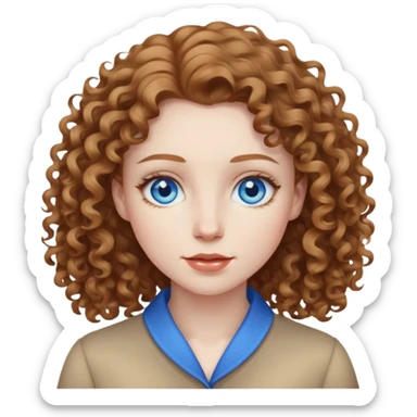 woman with pale skin, light brown curly hair, blue eyes sticker