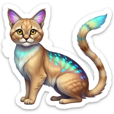 Colorful Neon exotic ethereal iridescent tropical shiny Fantasy-Siamese-Bobcat-Caracal-Moth-Scottish-Fold-feline-Fakémon-feline-hybrid (full body) sticker