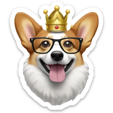 Sniffa tri colored corgi with a crown and glasses sticker