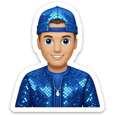 Vanilla Ice with dark blonde hair, blue sequin outfit sticker