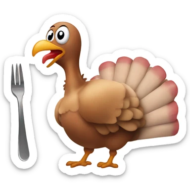 Turkey running from Asian baby in diapers with fork and knife  sticker