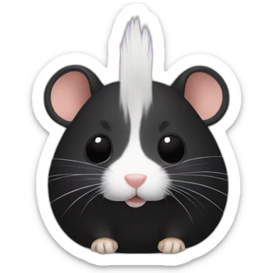 Black hamster with white human hairs on head sticker