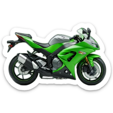 Gray dog is riding on green Kawasaki ninja sticker