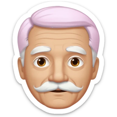 old guy with funny hair and brown shades and pink mustache sticker
