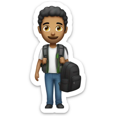 Arabic guy holding a backpack sticker